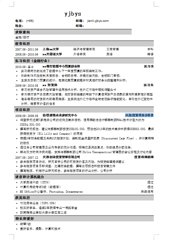 全职简历模板免费下载